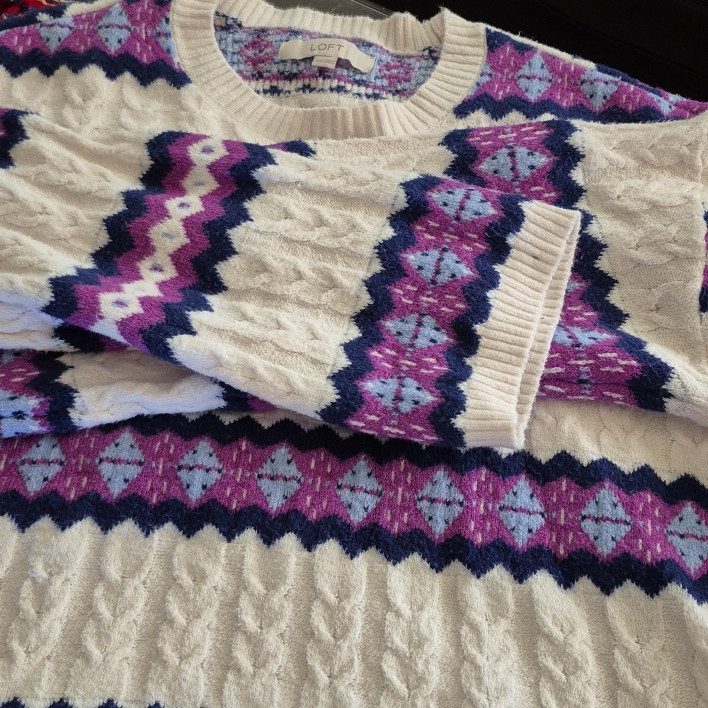 Ann Taylor LOFT Womens Fair Isle Nordic Cabincore Ski Cable Knit SzXXL.($1265) - Picture 10 of 16